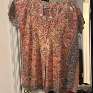 One World Women Cardigan XL coral Geometric Short Sleeve Layer Topper